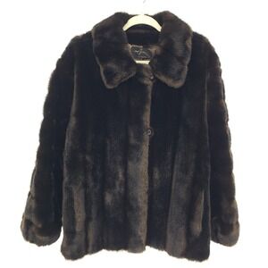 Vintage 70s Grandella II Faux Mink Fur Coat Women Large Brown ILGWU USA Glam
